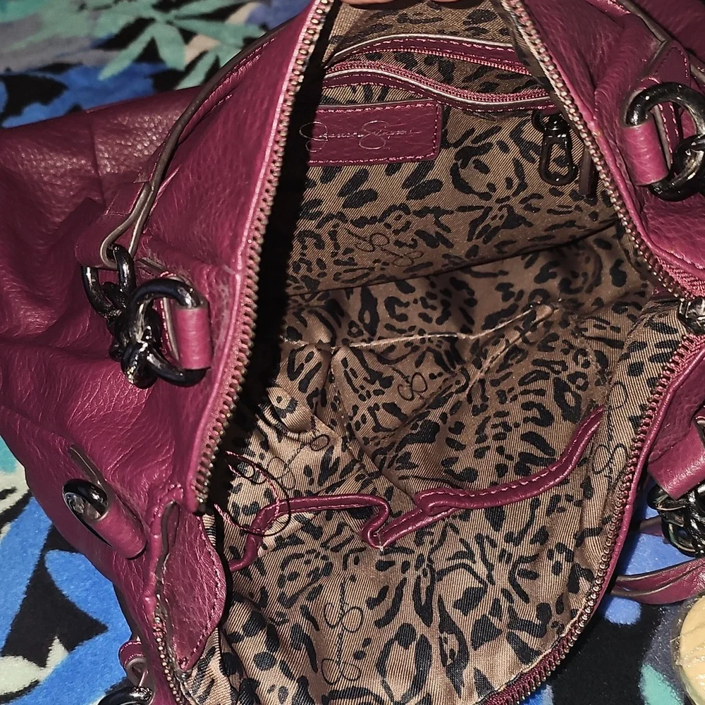 Jessica Simpson Burgundy Plum Faux Leather Satchel Shoulder Bag